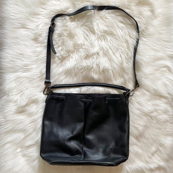 Madewell Black Lafayette Leather Bucket Drawstring Crossbody Purse Bag - Picture 5 of 10